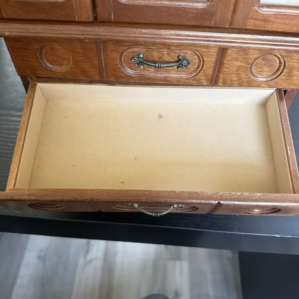 Vintage Wooden Jewelry Armoire Box Cabinet Chest Organizer Drawers Glass Doors